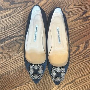 Manolo Blahnik Black Flats with Embellished Buckle